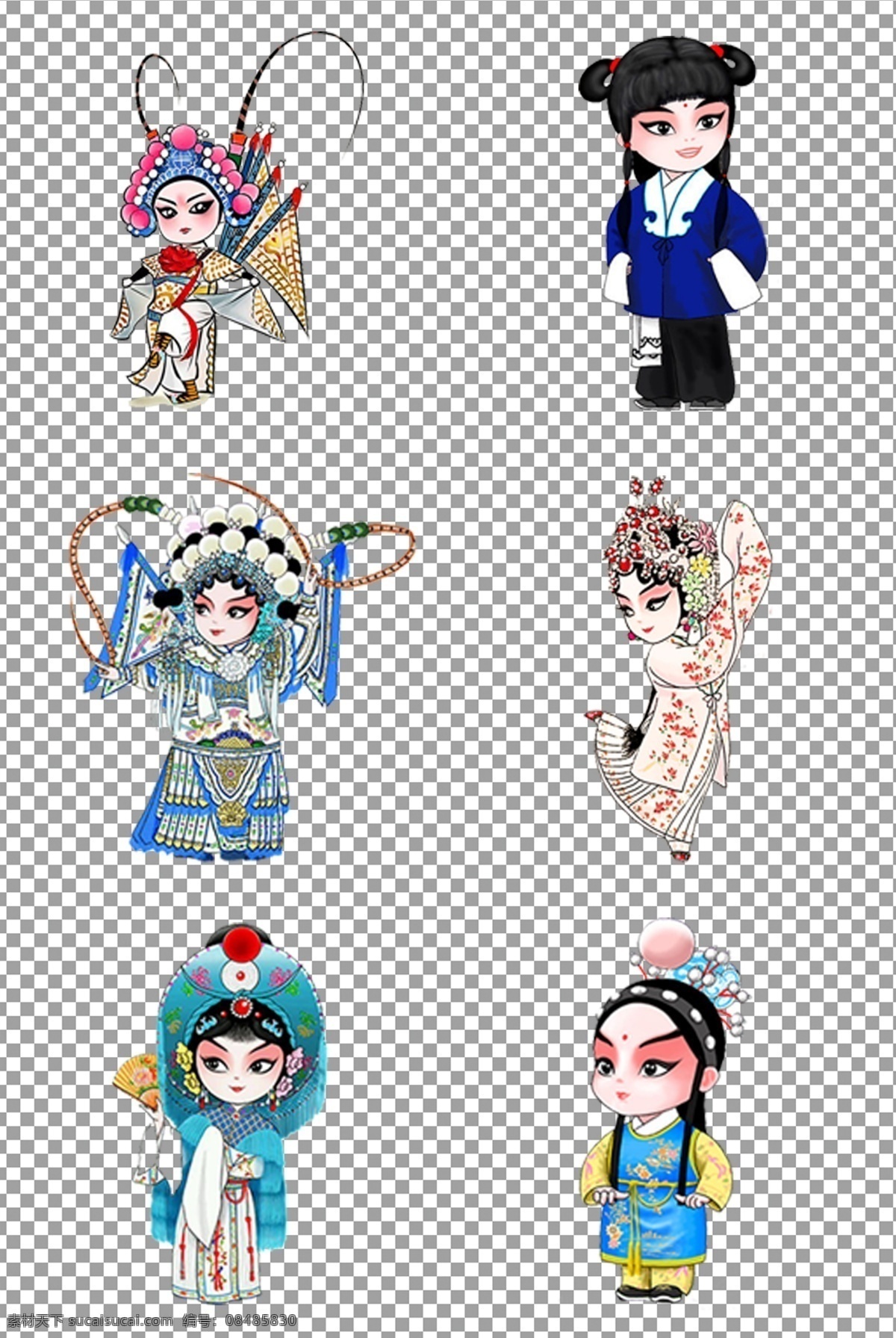 戏曲人物 简约 卡通 漫画 传统 京剧 人物 脸谱 免抠 无背景 免抠图 抠图 元素 透明 通道 png免抠图 分层
