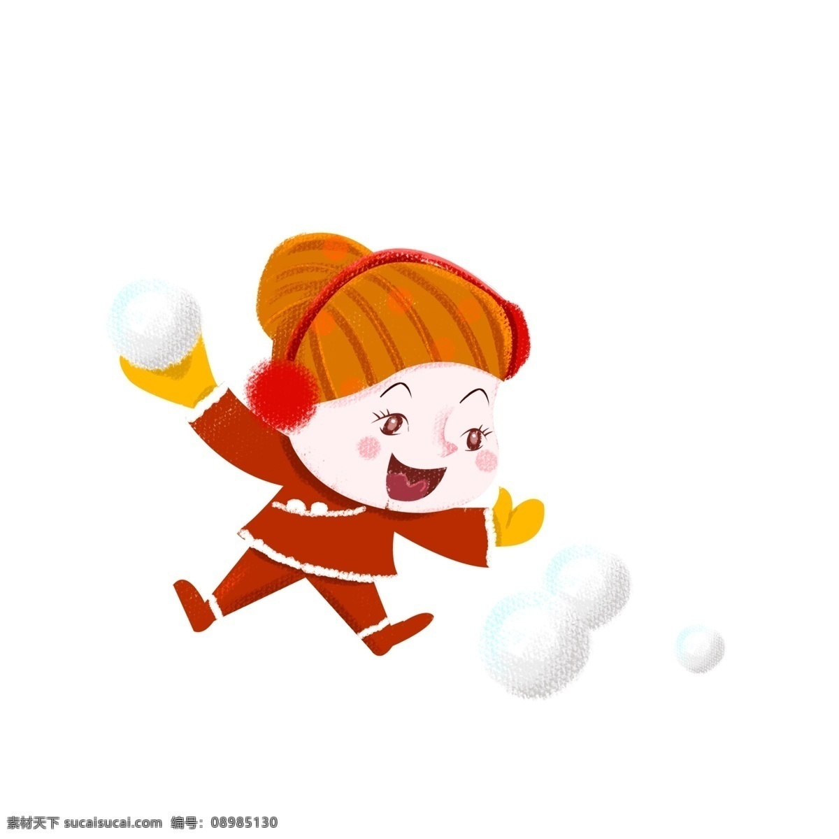冬天 打雪仗 女孩儿 商用 元素 中国风 女孩 小孩 开心 新年 红衣 儿童 大笑 雪球