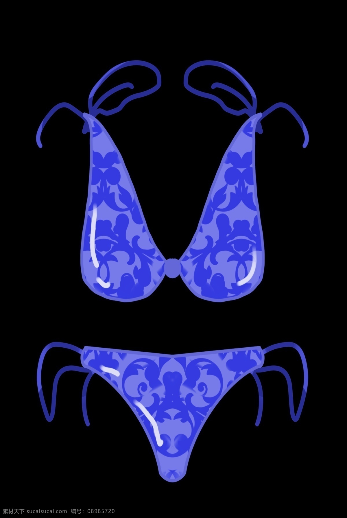 蓝色 花纹 比基尼 泳衣 服装