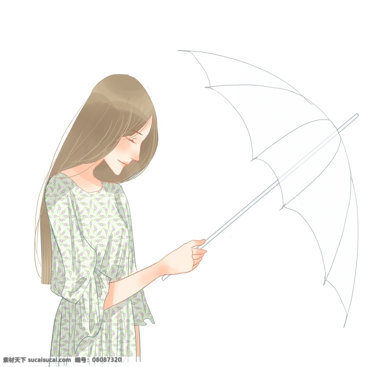 小 清新 撑 一把 伞 女孩 卡通 小清新 少女 雨伞 人物设计 治愈系 唯美