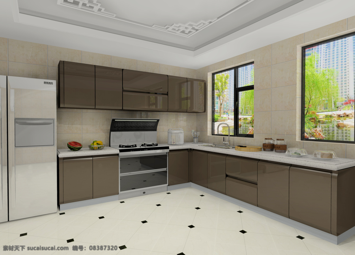 3d 橱柜 效果图 整体厨房 3d橱柜 l型厨房 烤漆板 开放式厨房 石英石台面 3d设计 3d作品