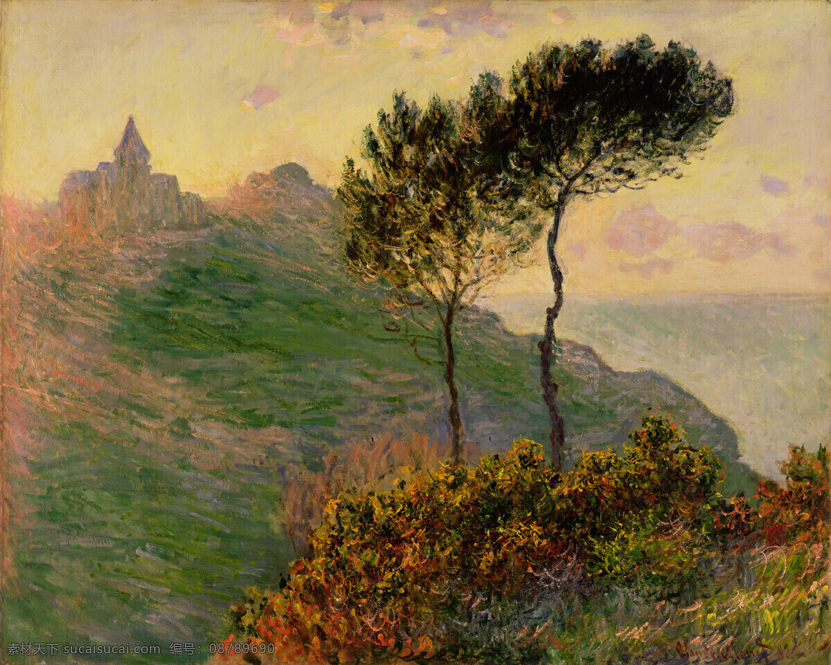 monet 风景 油画 装饰画 法国 画家 克劳德 sunlight the against varengeville at church 莫 奈 oscar claude 印象派 风景画 静物 装饰素材