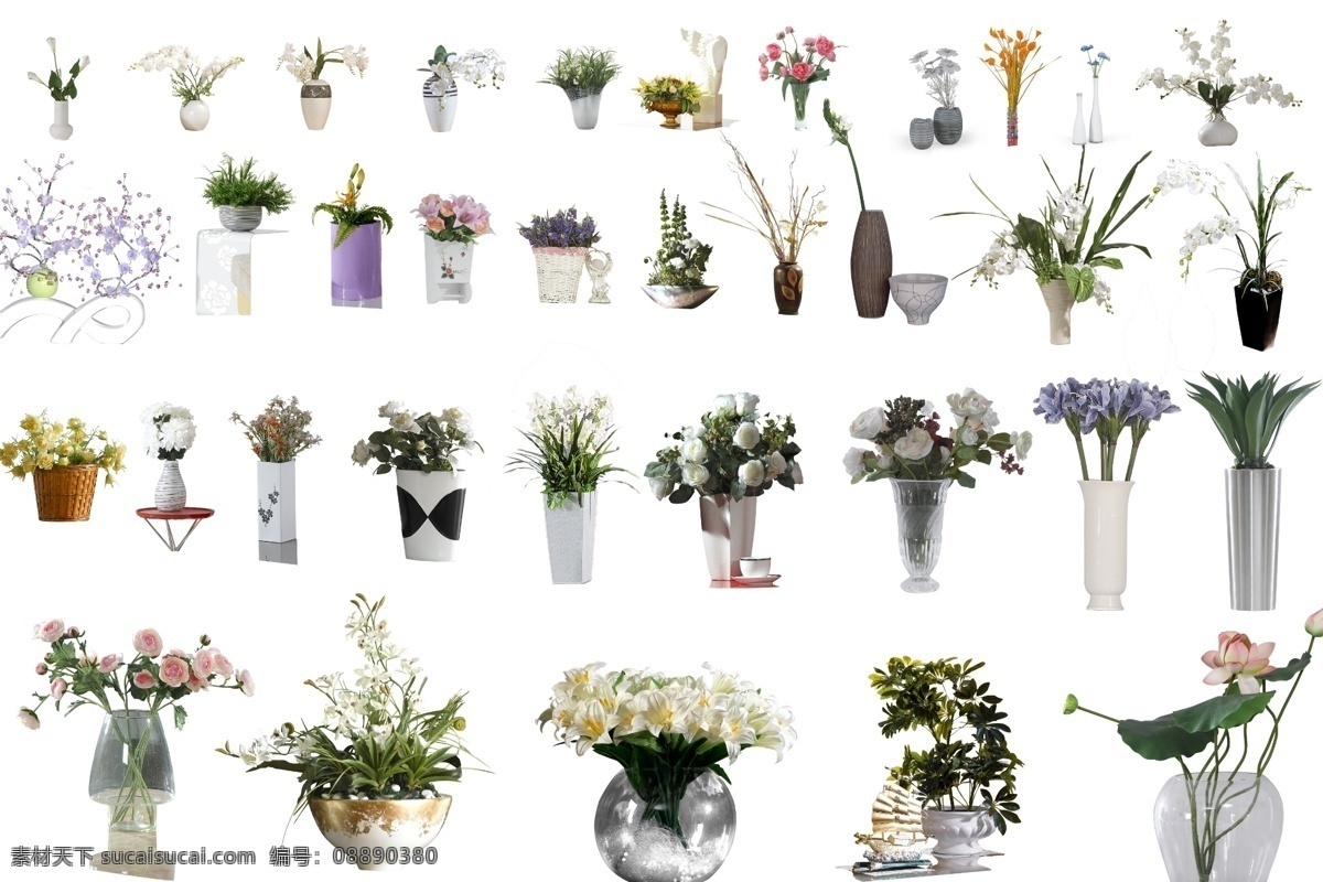 室内花卉 花卉 插花 荷花 百合 兰花 玫瑰 芦荟 满天星 分层 源文件
