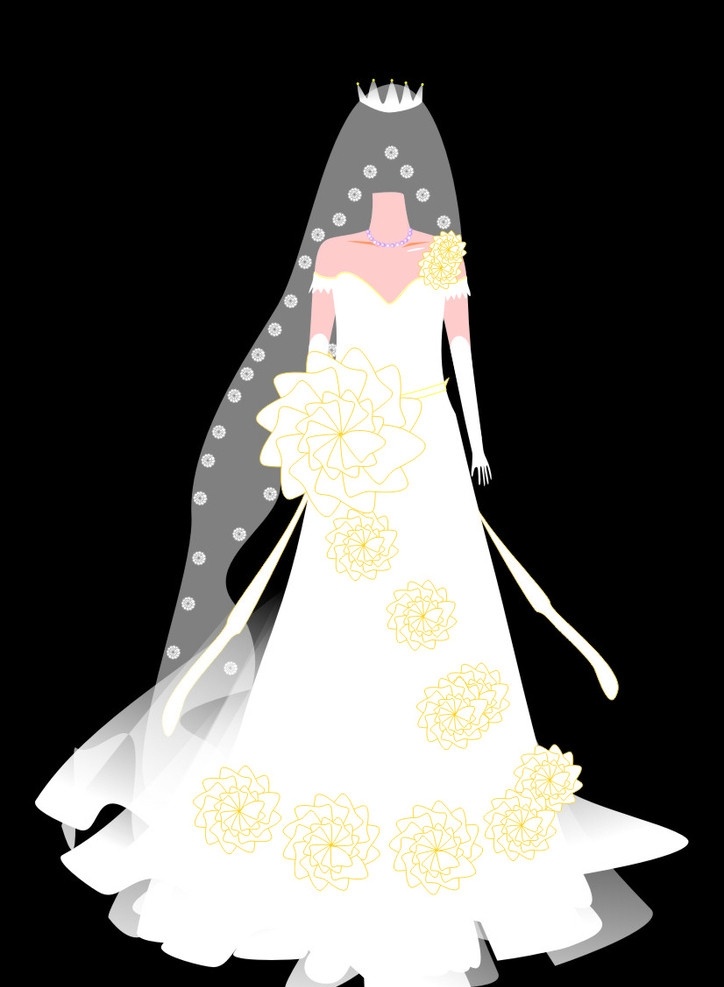 婚纱礼服 白色 花边婚纱 服装设计 矢量