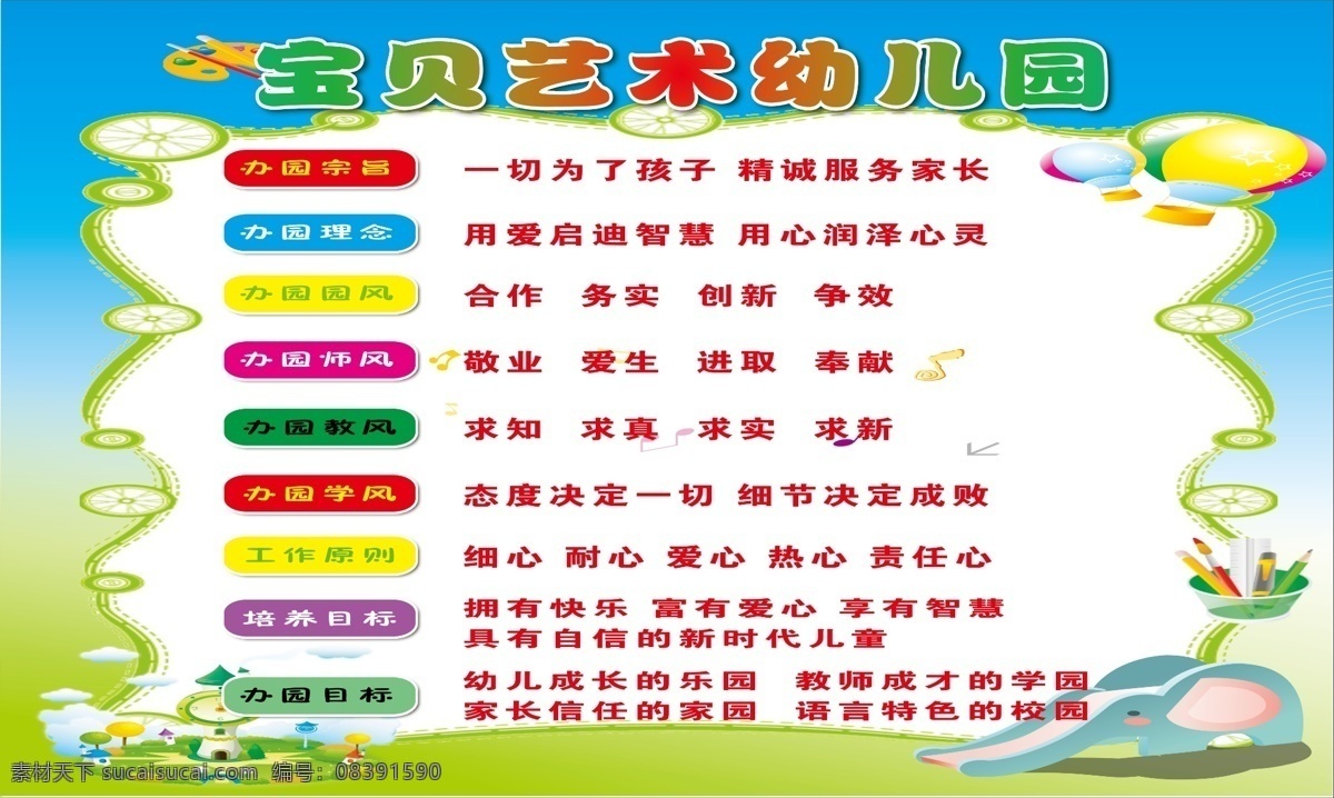 幼儿园标语 展板 教育展板 幼儿园展板 办园宗旨 室内广告设计