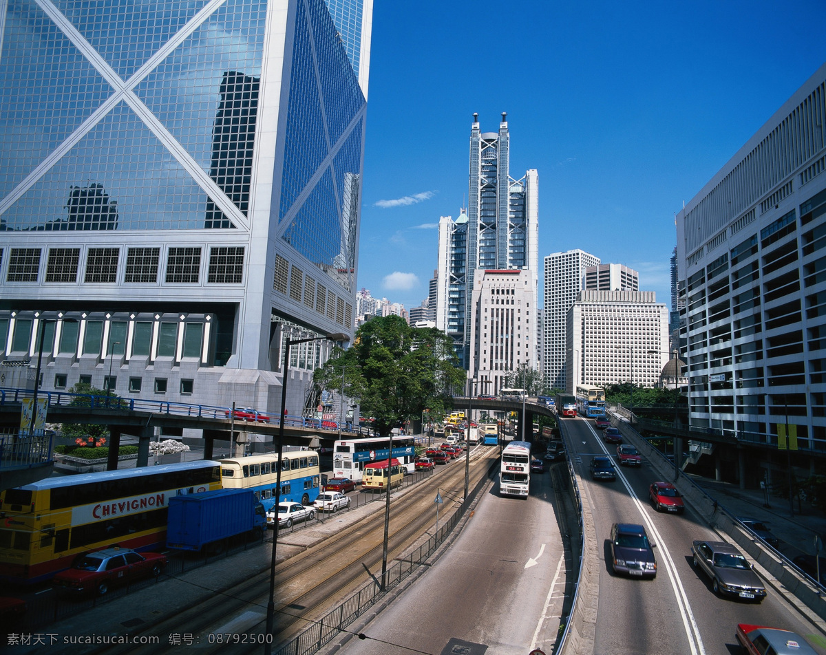 香港城市 高楼大厦 路边 蓝色天空 城市高楼 高清图片 建筑摄影 建筑园林