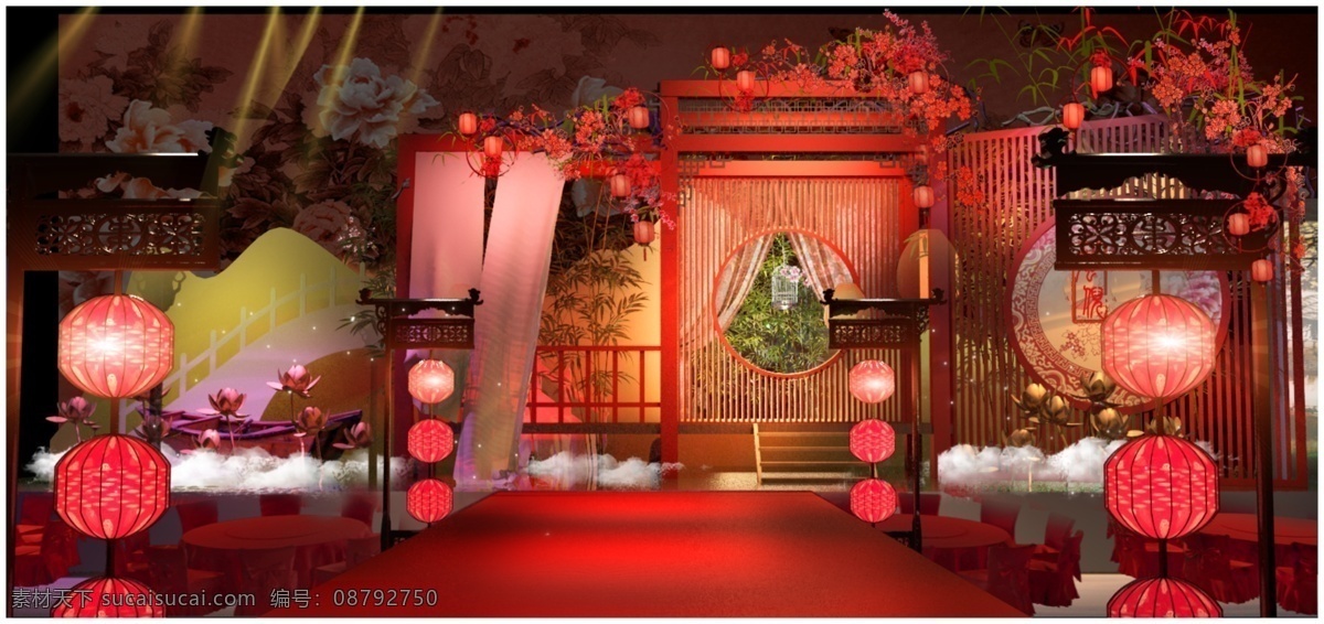 中式 莲花 婚礼 舞台 诗意 3d 分层