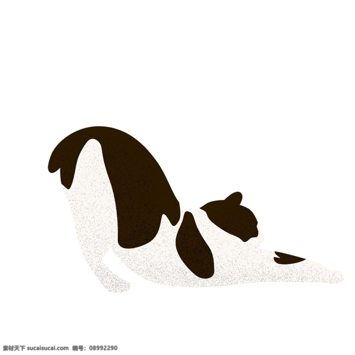 只 黑白 斑点 伸懒腰 的卡 通 猫咪 牛奶猫咪 趴着的猫 慵懒 可爱 卡通 手绘 牛奶