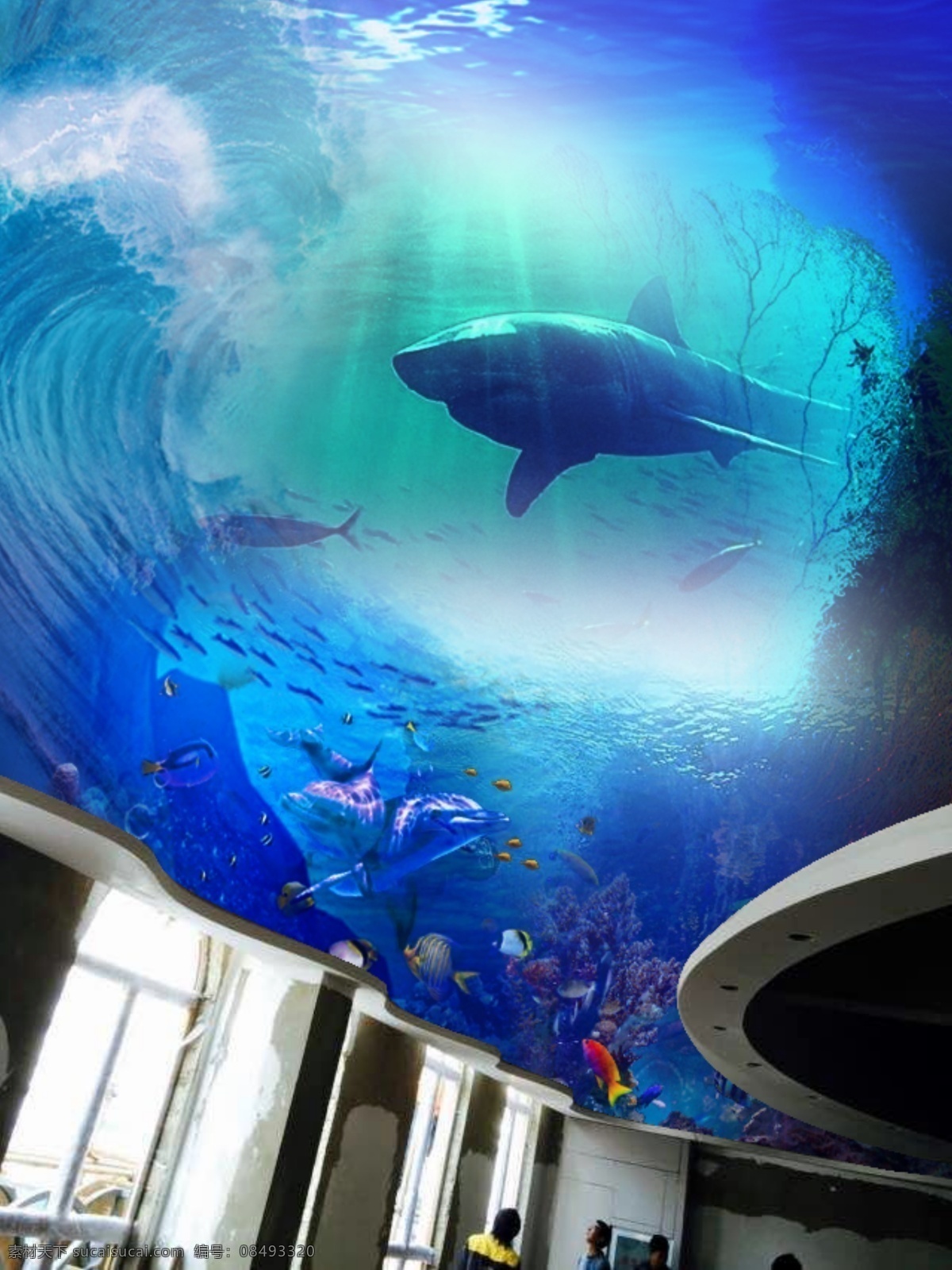 海洋3d 海洋 3d画 实景 效果 鲨鱼 海浪 海底 蓝色