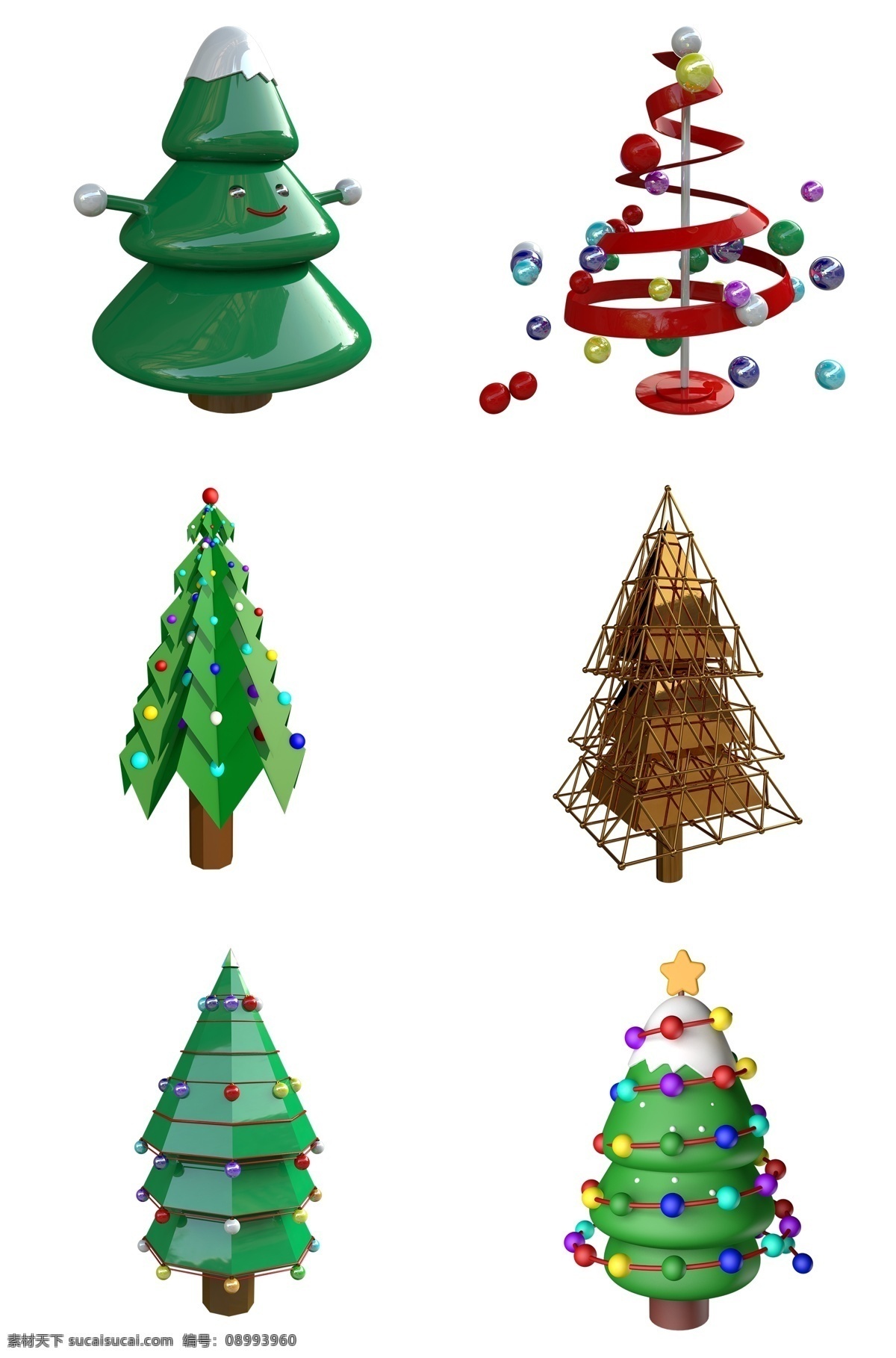 c4d 立体 圣诞树 合集 圣诞节 装饰 点缀 3d 树 创意 黄金 绿色 彩色 彩球 彩带 环绕