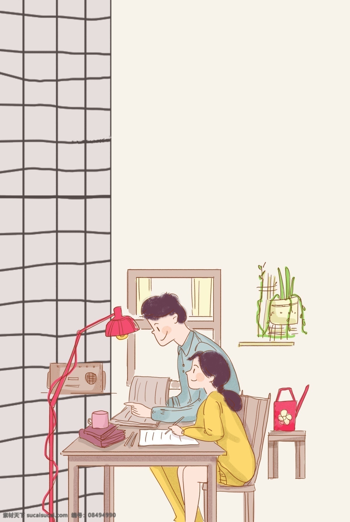 寒假 写作 业 温馨 家中 日常 插画 作业 学习 教育 人物 插画风 促销海报