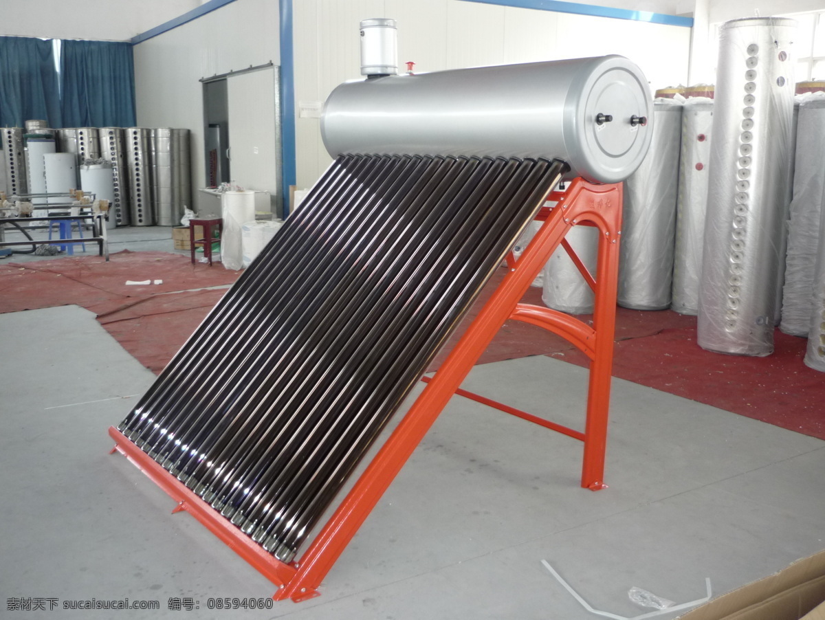 不锈钢 盘管 式 太阳能 热水器 工业生产 太阳能热水器 现代科技 矢量图 日常生活