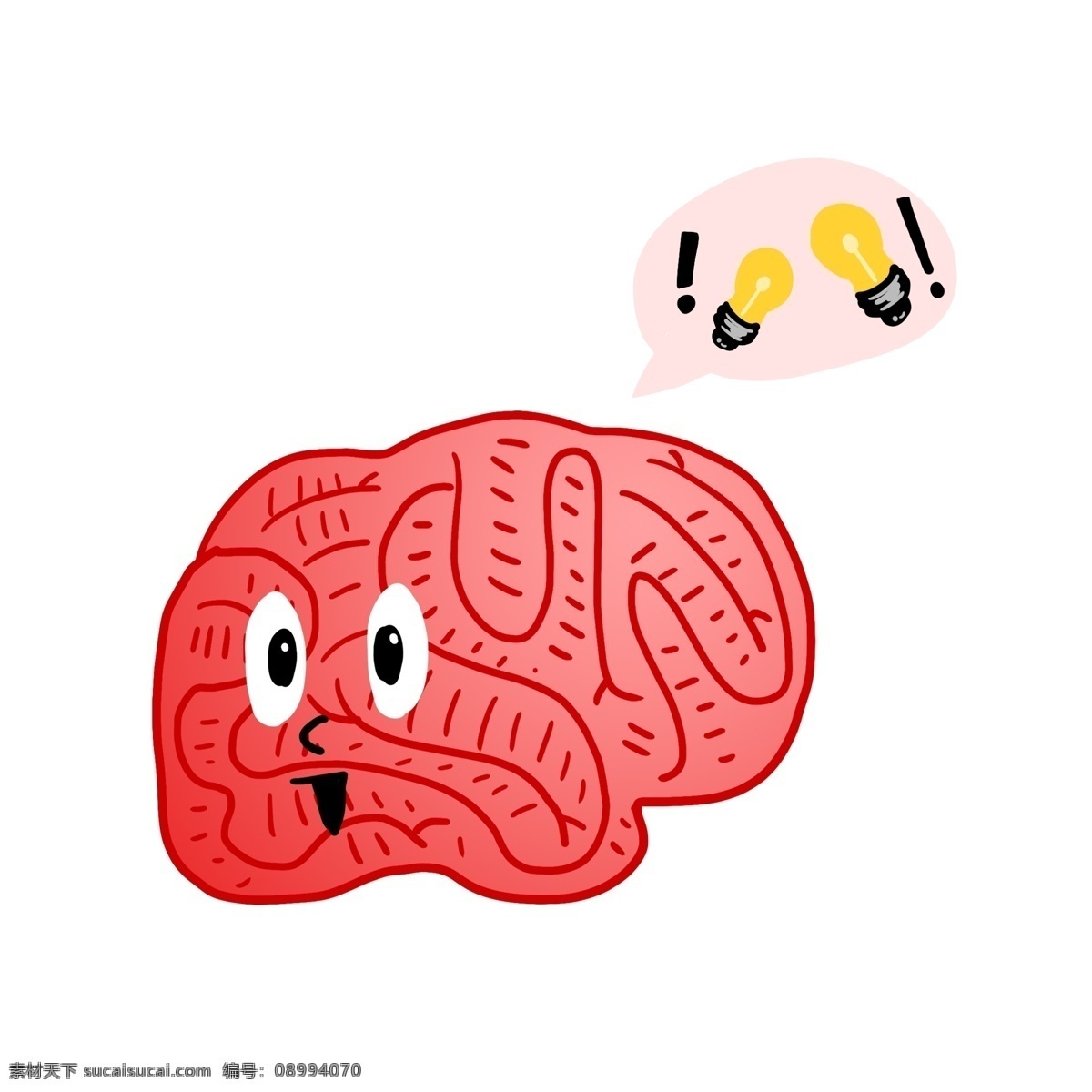 红色 人体 大脑 插图 红色的大脑 人体大脑器官 聪明的大脑 大脑装饰 卡通大脑 黄色灯泡 活动的大脑