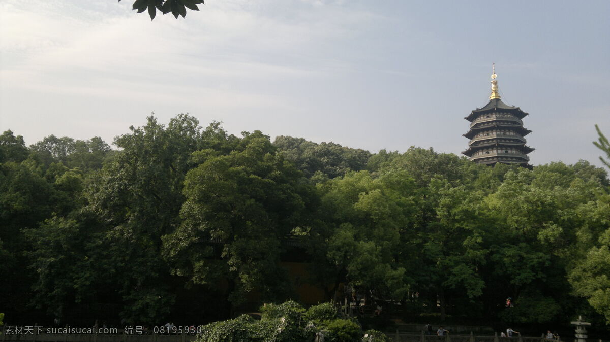 雷峰塔 西湖 苏堤 白堤 杭州 风景名胜 自然景观 黑色