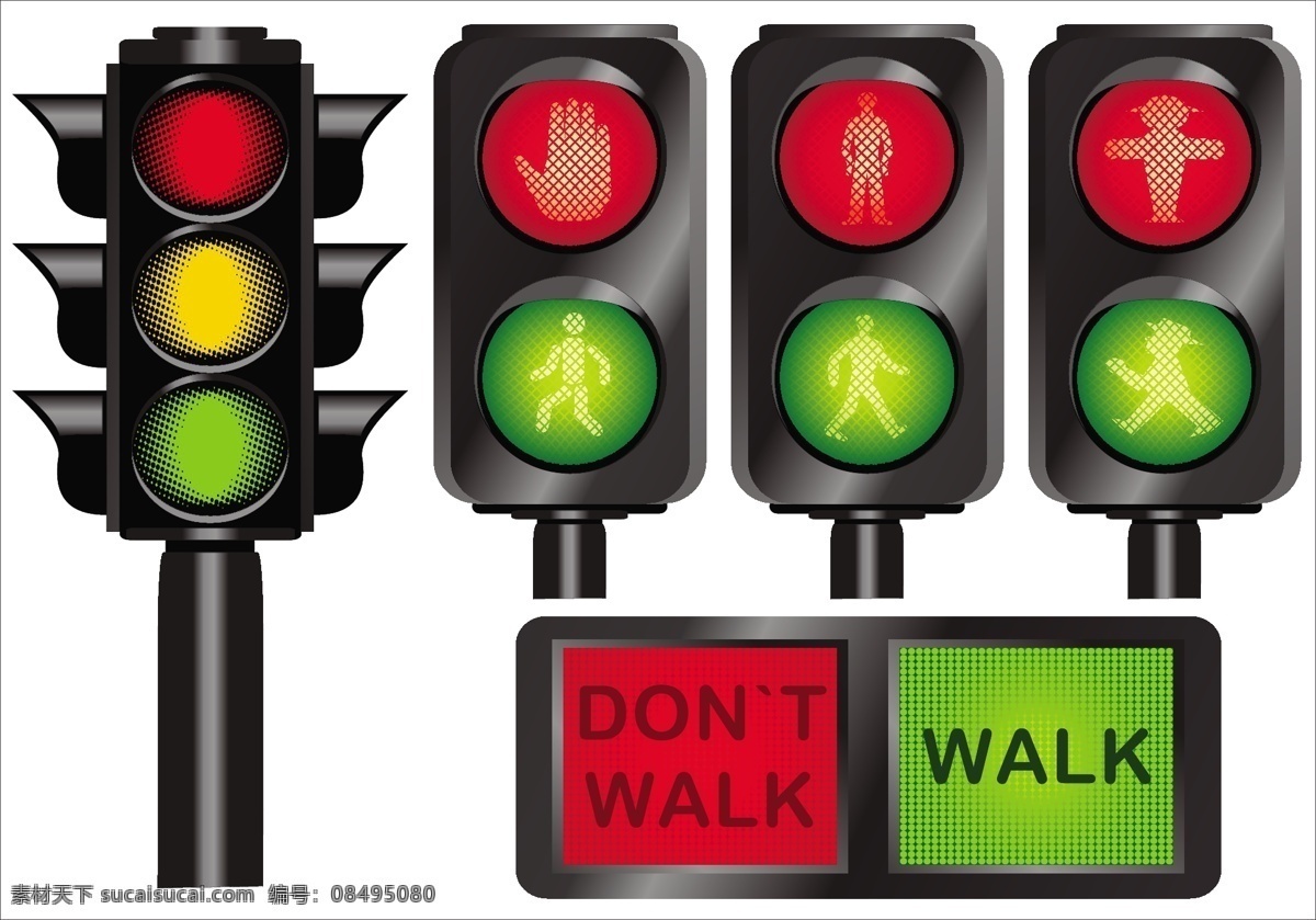 红绿灯 指示灯 红灯 绿灯 黄灯 交警 路口 指示 通行 禁止 矢量 矢量其他