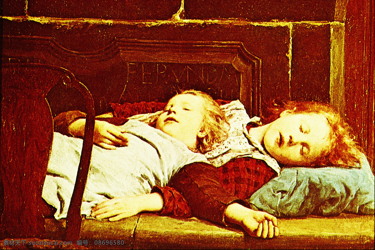 床 绘画 绘画书法 姐妹 可爱 名画 世界名画 设计素材 模板下载 名作 油画 睡觉 熟睡 小女孩 文化艺术 家居装饰素材
