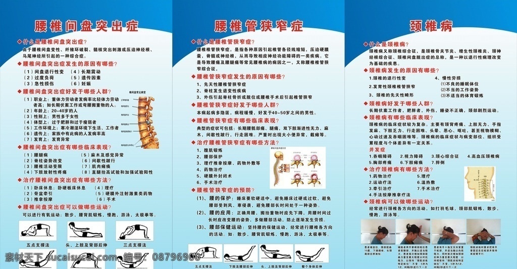 腰椎间盘突出 腰椎管狭窄症 颈椎病 医院展板 骨科展板 医院