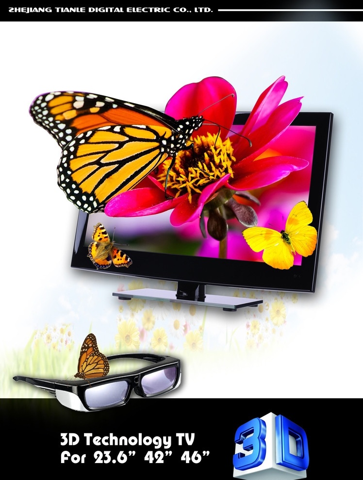 3d电视 led lcd 蝴蝶 3d tv 液晶电视 超薄电视 眼镜 3d眼镜 国外广告设计 广告设计模板 源文件