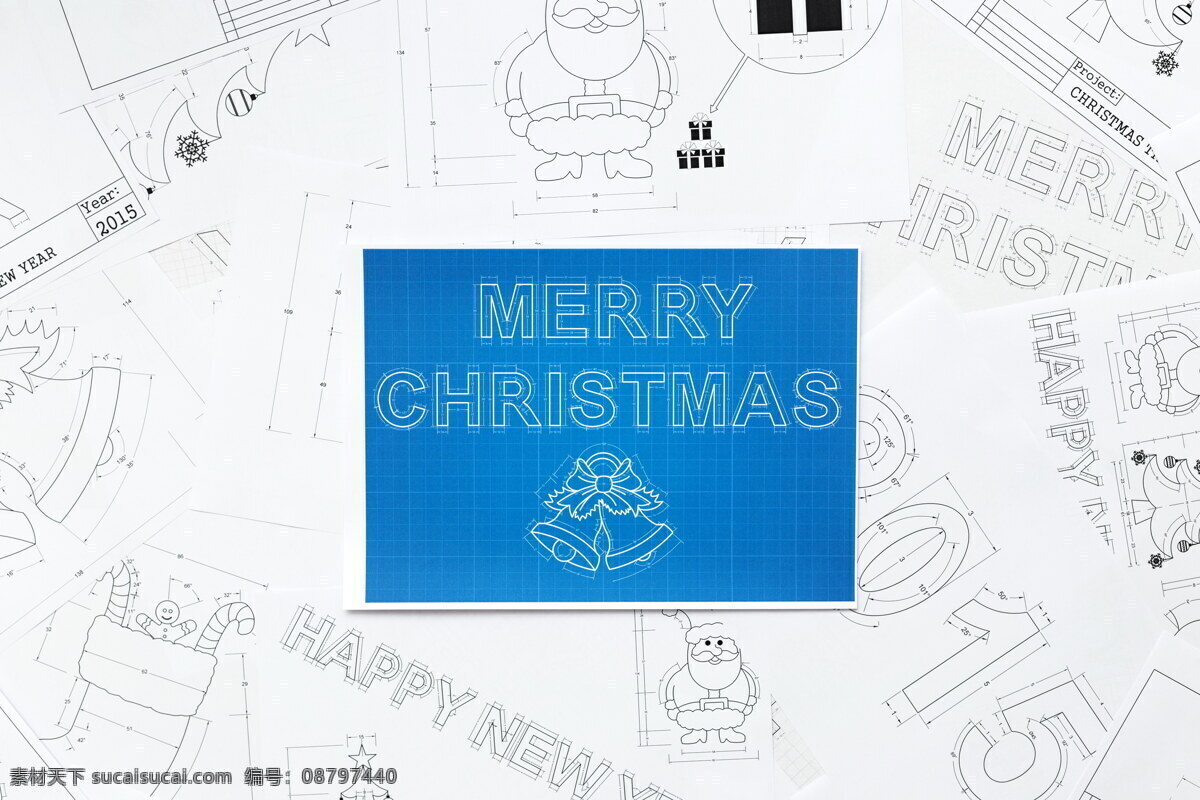 蓝色 圣诞节 图纸 设计图纸 新年 节日 笔 工具 尺子 圣诞节图片 生活百科