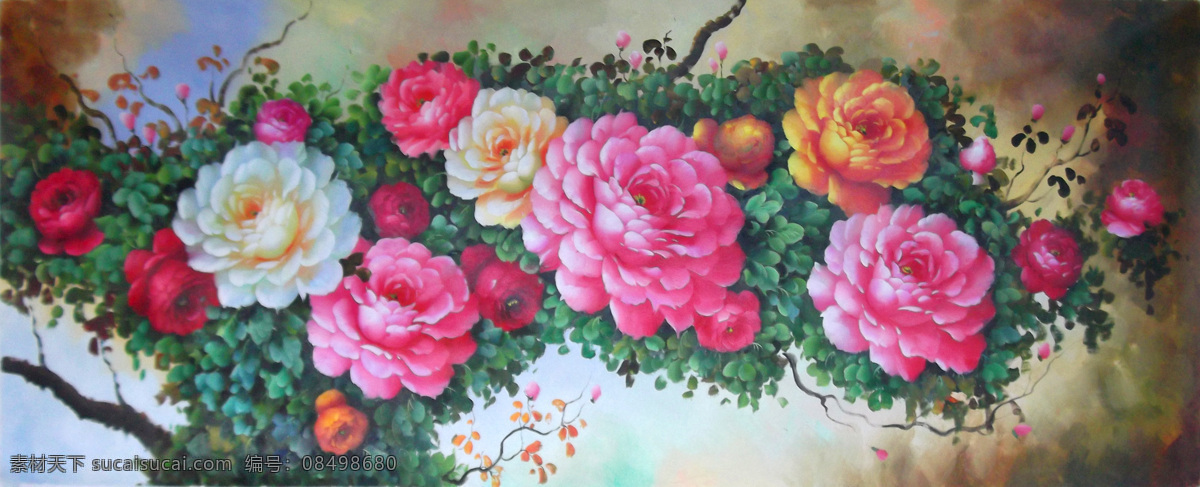 油画花卉 花卉 油画 牡丹 壁画 手绘 绘画书法 文化艺术