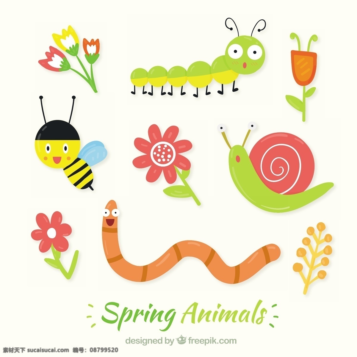 春天好的昆虫 花 手 自然 动物 春天 手画 可爱 蜜蜂 绘画 有趣 春天的花朵 蜗牛 可爱的动物 画 季节 蠕虫 昆虫 白色