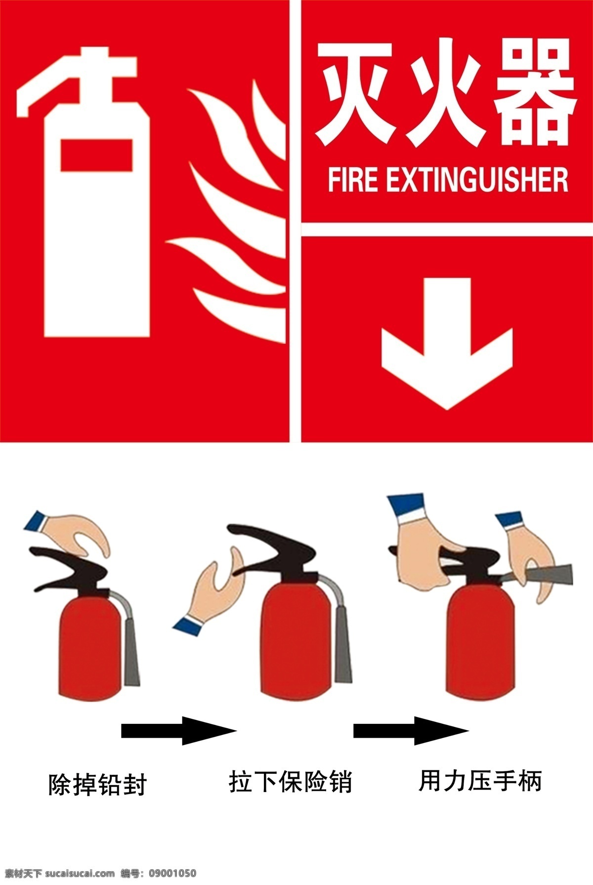 灭火器使用 消防 消防指示牌 消防警示牌 灭火器防止牌 红色 分层