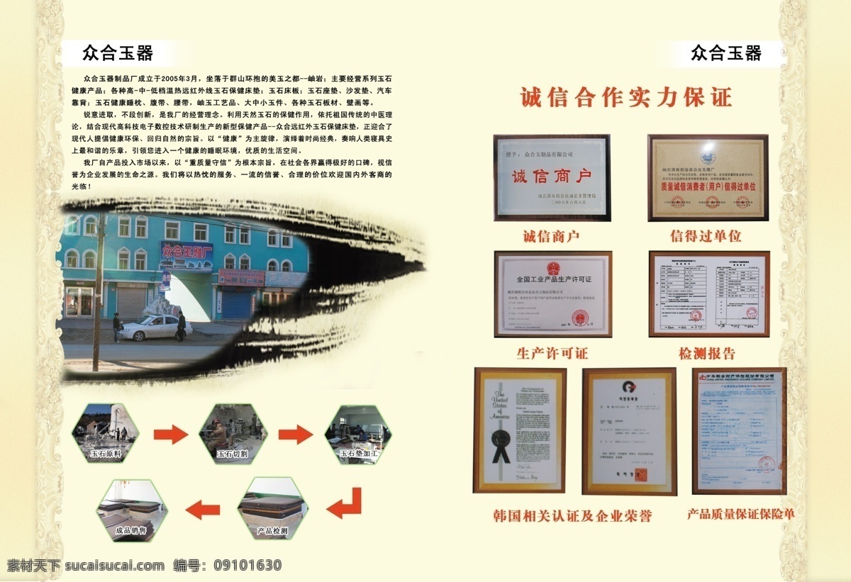 分层 公司简介 箭头 泼墨 荣誉证书 营业执照 源文件 众合 玉器 宣传 册子 工业流程 翔云底纹 玉石文字介绍 psd源文件