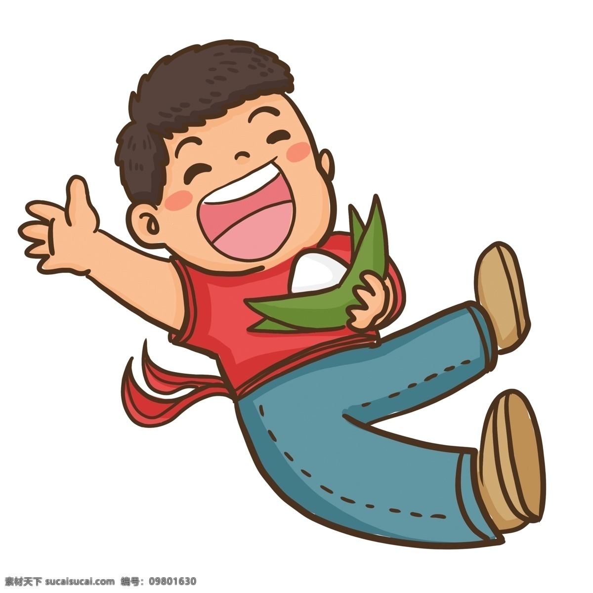 端午节 开心 吃 粽子 男孩 手绘 漫画 插画 人物 吃粽子 小男生