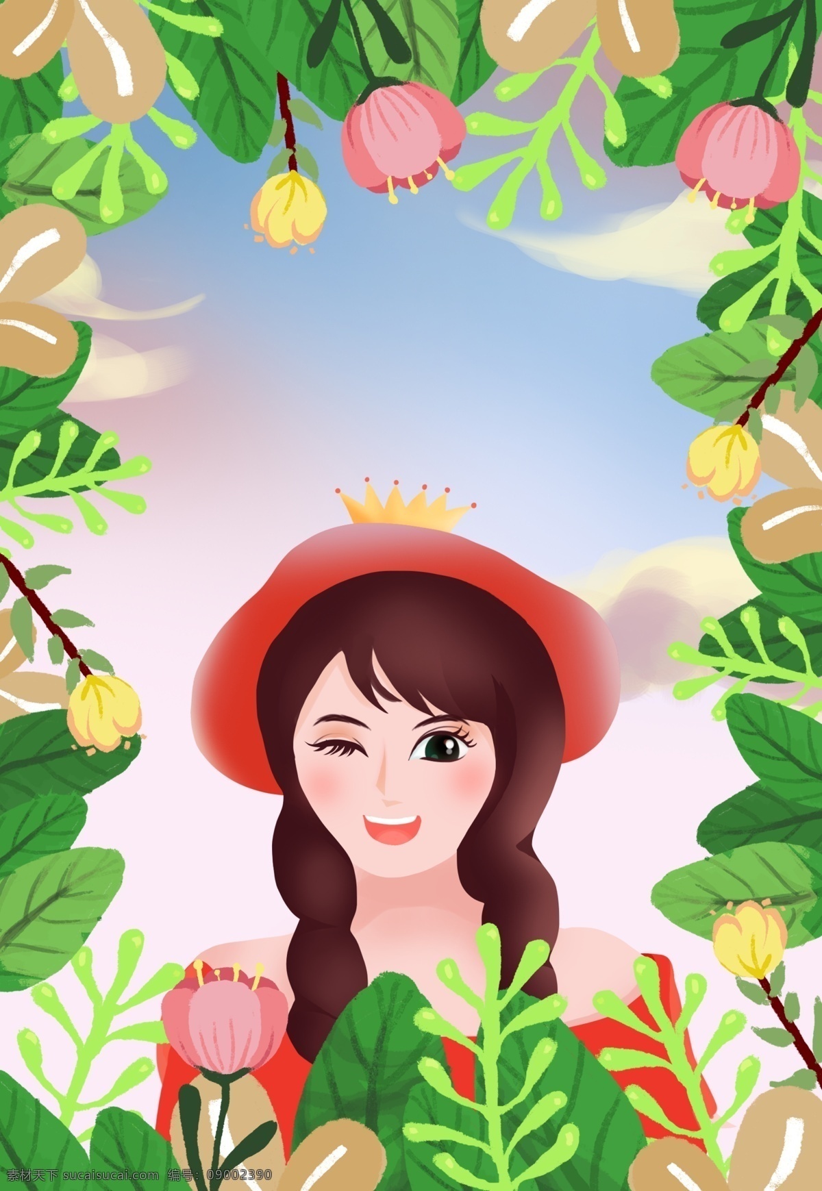 可爱 清新 女王 节 卡通 花草 海报 女王节 女神节 妇女节 三八 三七