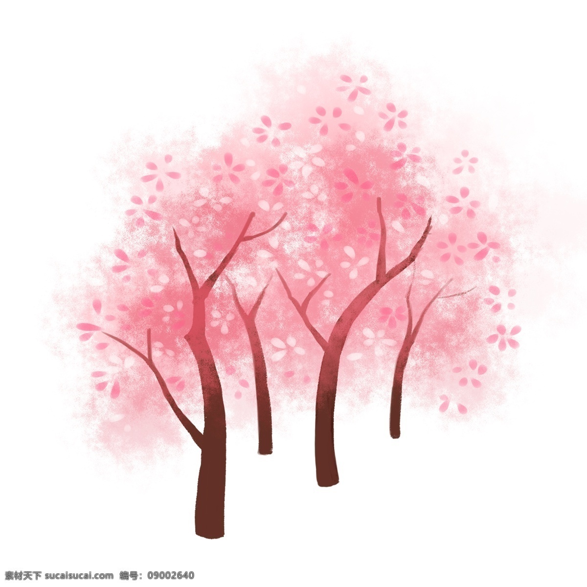 手绘 卡通 粉色 樱花树 元素 免扣素材 透明素材