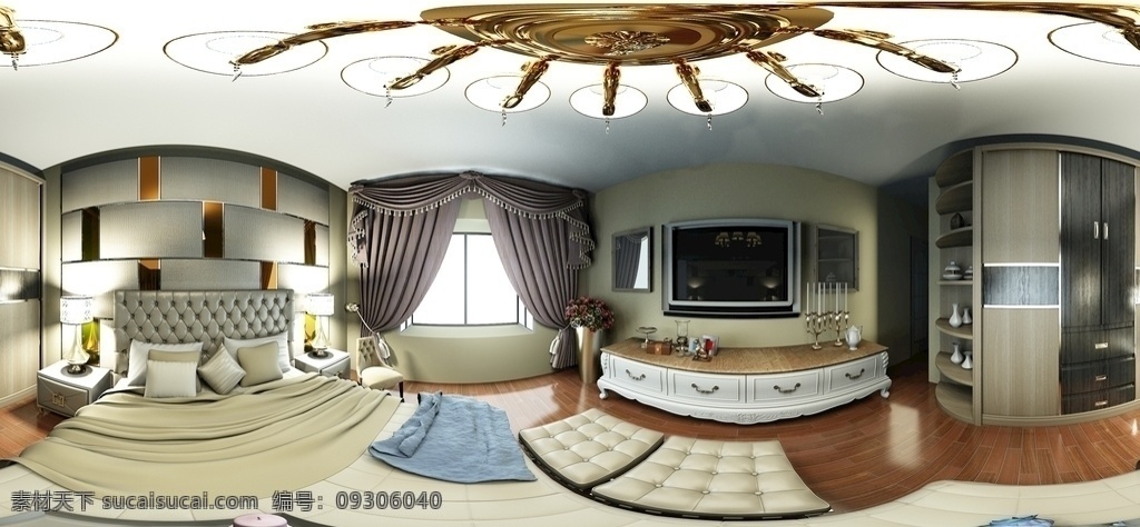 室内 欧式 主 卧 全景 图 欧式风格 360全景图 主卧全景图 室内360 室内全景图 环境设计 室内设计