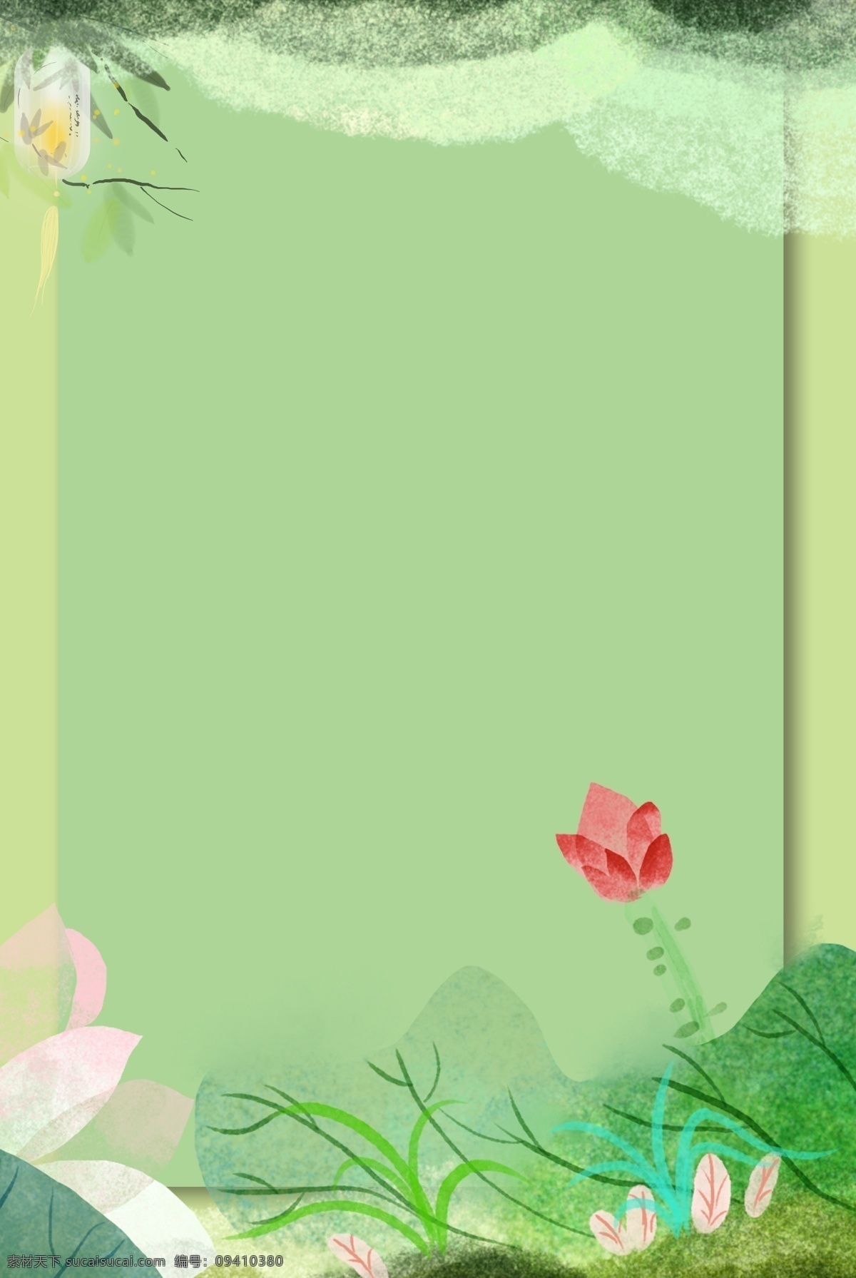荷花 边框 绿色 文艺 海报 banner 背景 夏季 灰色背景 psd源文件 淘宝 天猫 海报背景 山水