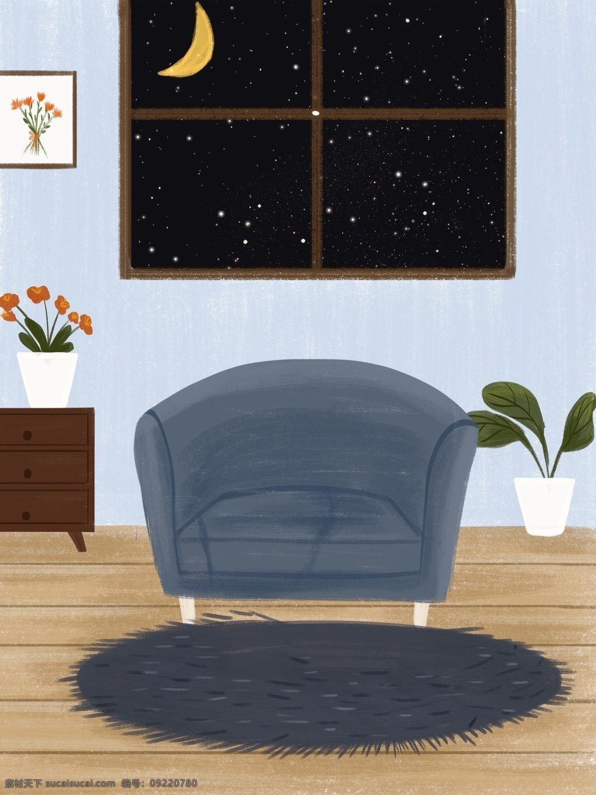 可爱 卡通 居家 客厅 插画 背景 温馨背景 室内插画 通用背景 居家生活插画 生活插画背景 沙发 桌子