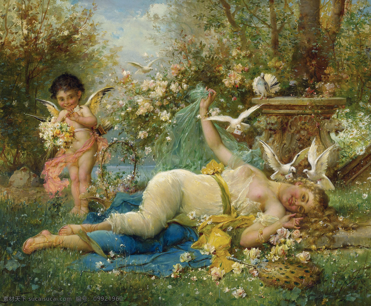 伯纳德 丘比特 法国 浪漫主义 画派 油画 洛可可时代 华丽 绚丽 小天使 小爱神与神箭 绘画书法 文化艺术