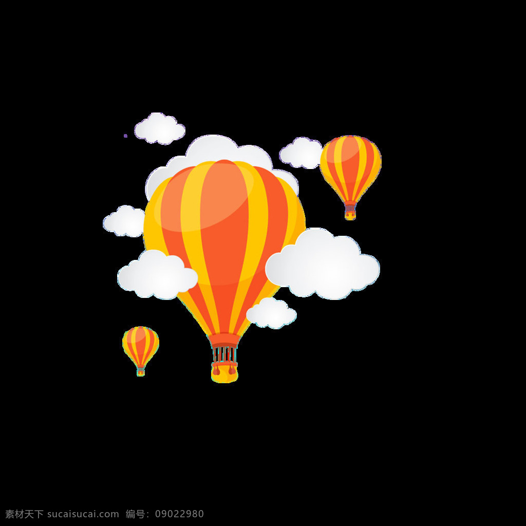 气球云朵元素 手绘 黄色 条纹 渐变 气球 白色 云朵 元素