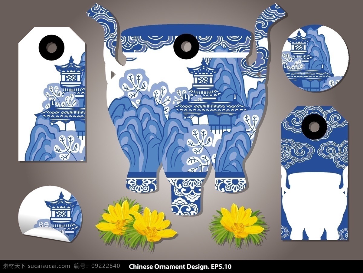 青花瓷鼎 艺术 青花瓷 艺术品 花纹 灰色