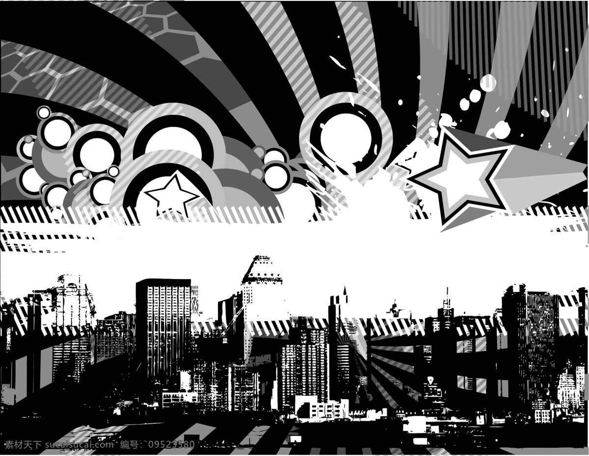 黑色 白色 城市 缩影 载体 材料 发展 趋势 建筑 星星 油墨 黑色和白色 高高的个子 趋势的元素 载体的构建 矢量图 花纹花边