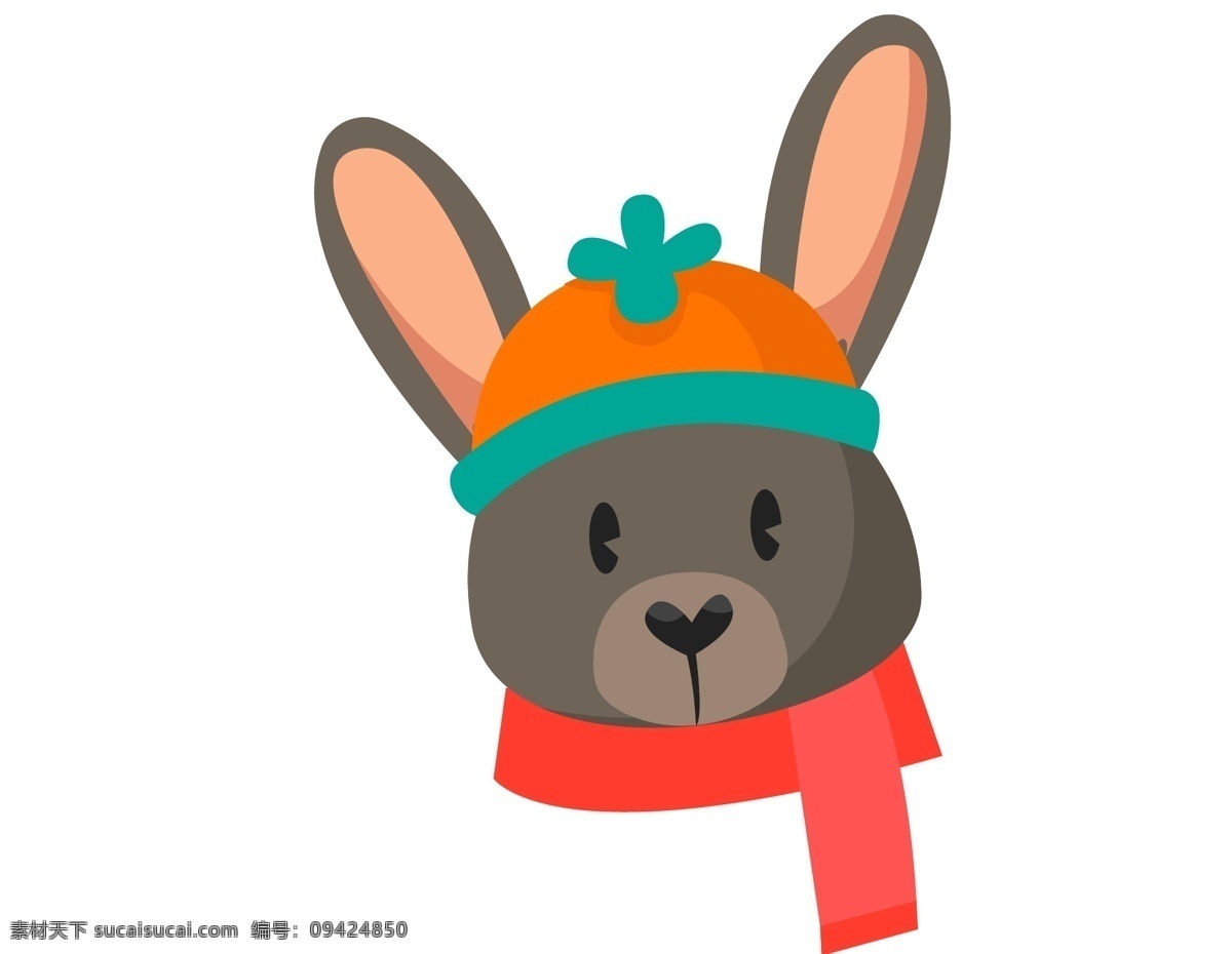 卡通 灰色 兔子 元素 可爱 小清新 动物 帽子 手绘 灰色兔子 围巾 ai元素 矢量元素