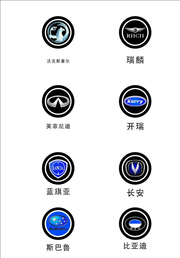 汽车标志 标志 汽车 logo 汽车logo 沃克斯豪尔 瑞麟 英菲尼迪 开瑞 蓝旗亚 长安 斯巴鲁 比亚迪 企业 标识标志图标 矢量 标志类