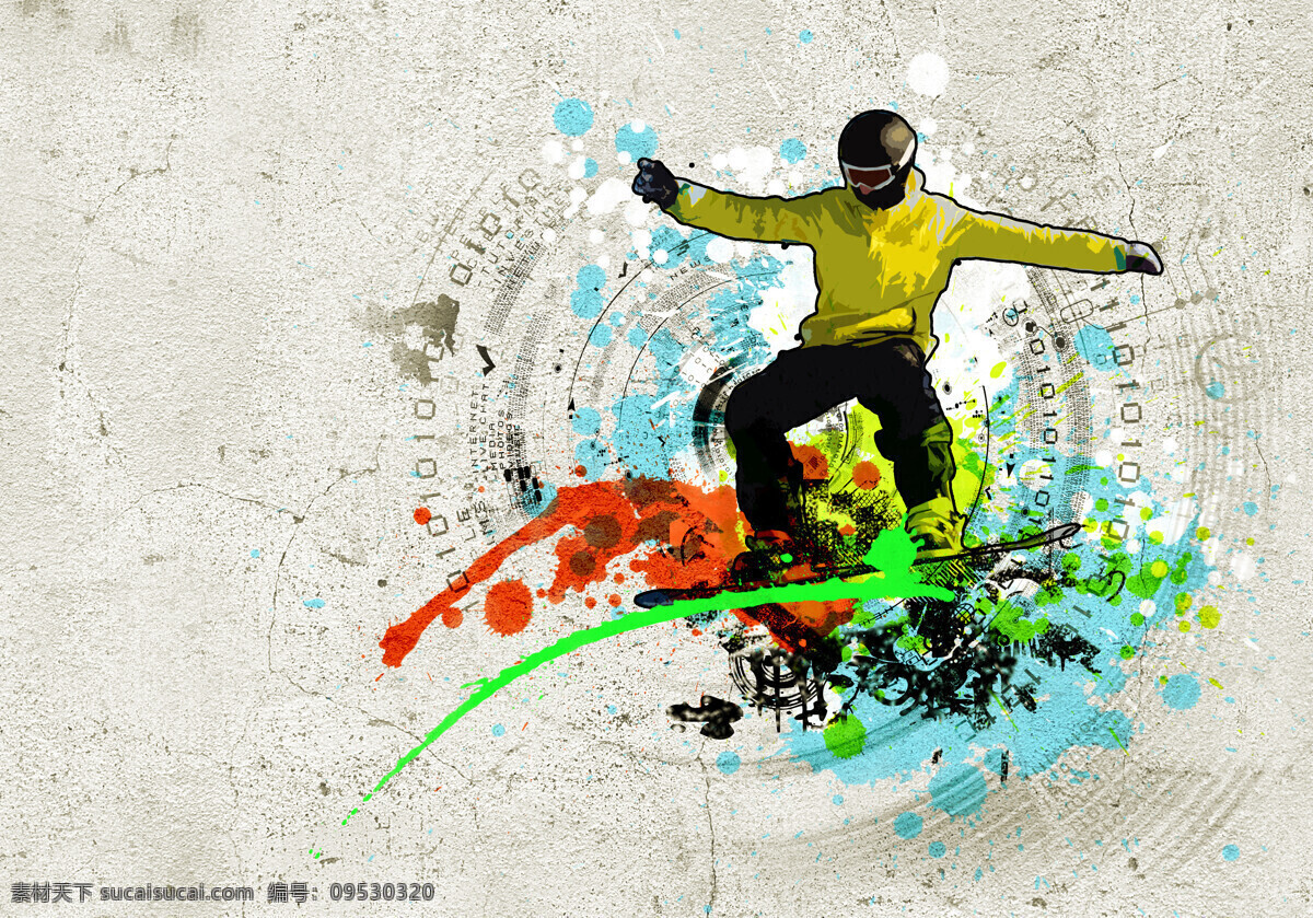 墙壁 上 涂鸦 插画 滑雪运动 体育插画 运动员插画 水彩墨迹 墨迹喷溅 涂鸦插画 人物漫画 人物插图 男性插画 其他艺术 文化艺术