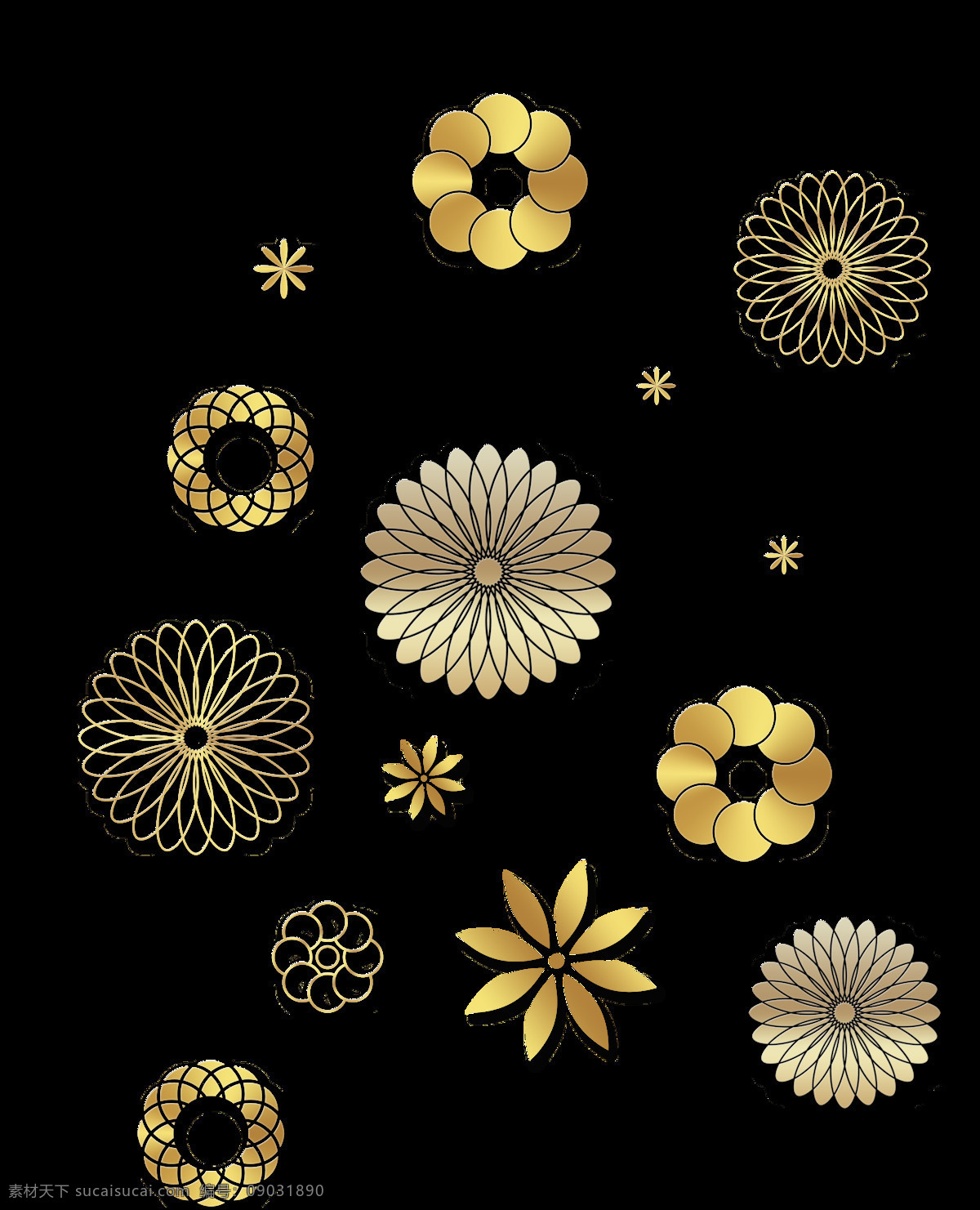 金色 圆形 花朵 装饰 透明 白色 免扣素材 透明素材 线条 星星 圆圈 装饰图片
