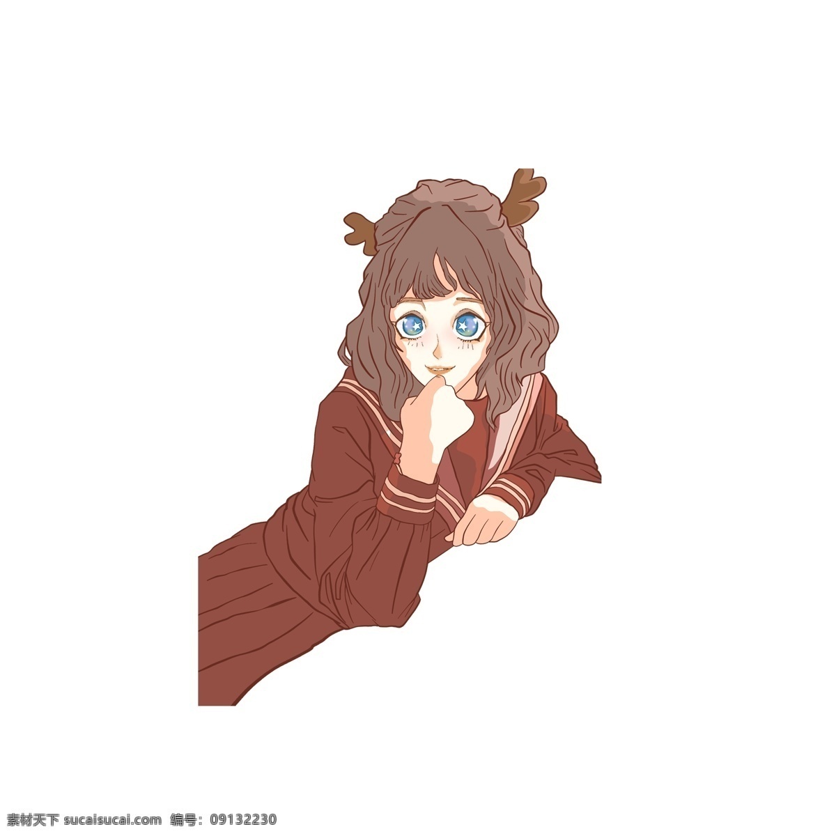 原创 鹿角 美女 元素 鹿角美女 治愈系 创意 设计元素 插画 透明素材