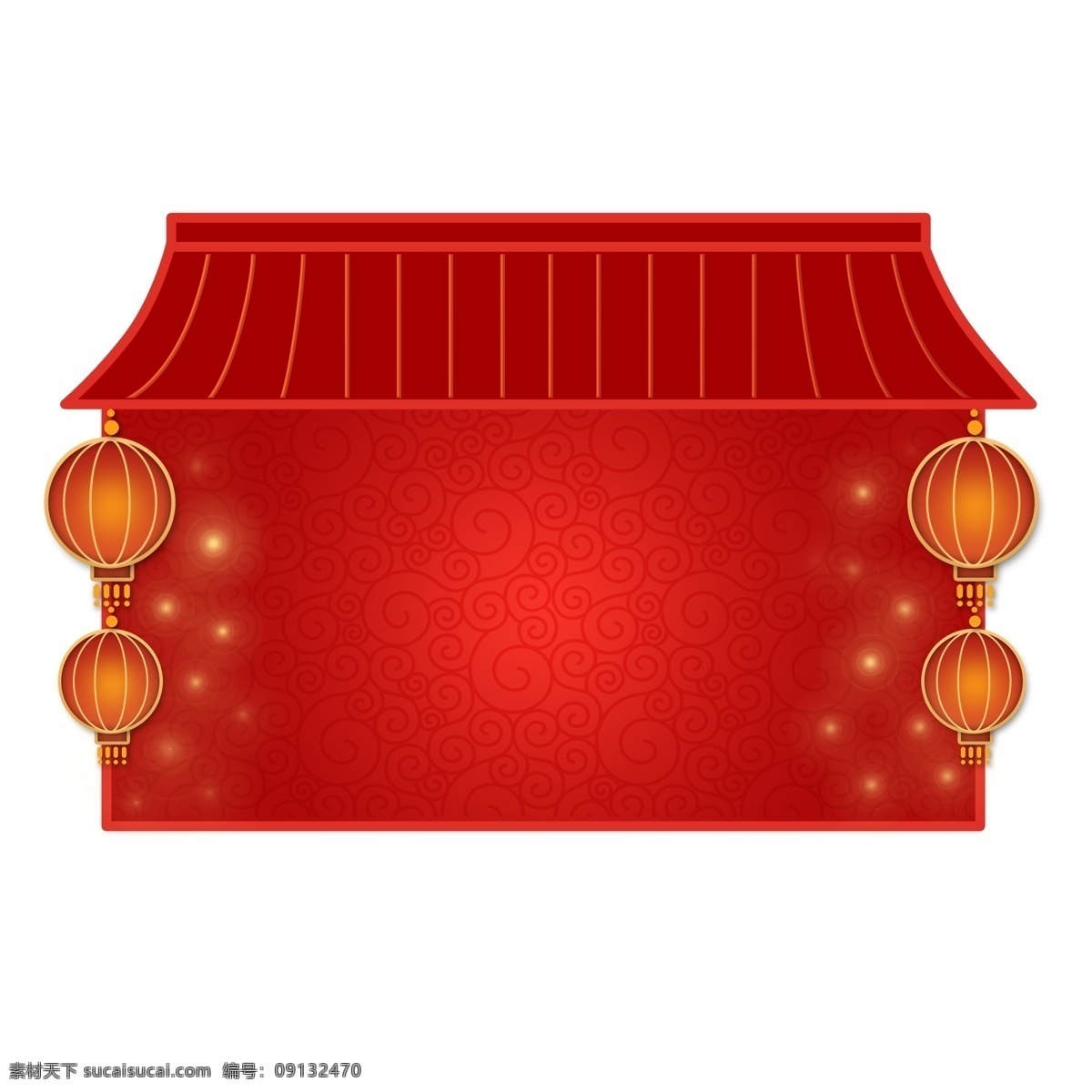 红色 房屋 灯笼 春节 喜庆 中国 风 边框 中国风 手绘