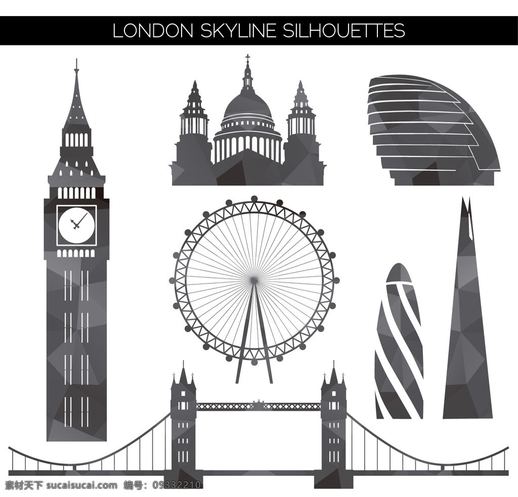 几何伦敦剪影 旅游 城市 几何 剪影 伦敦 旅行 伦敦眼 塔桥