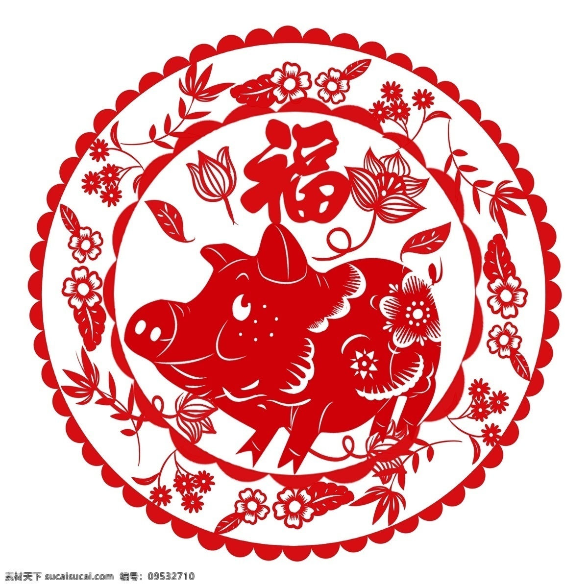 新春 喜庆 红色 猪年 福字 窗花 装饰 元素