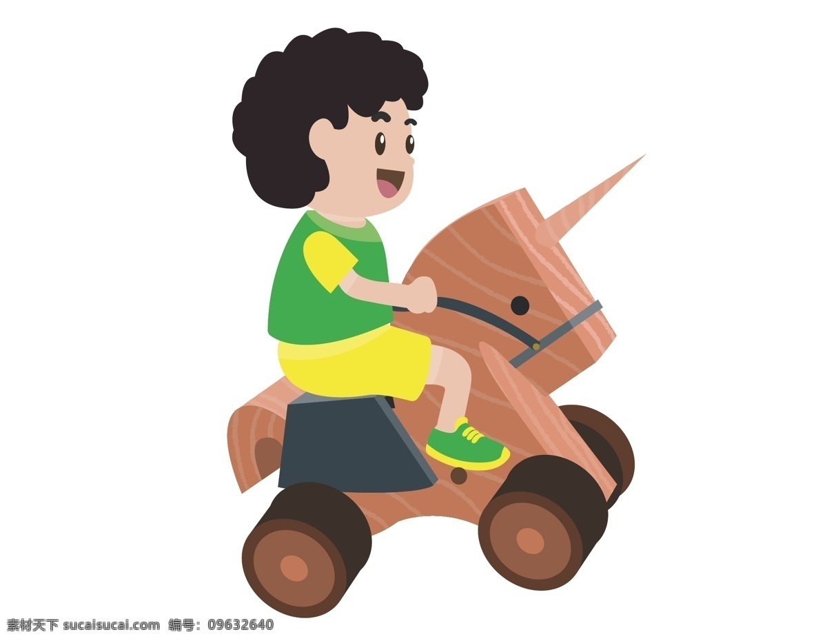 手绘 小 男孩 骑 木马 元素 卡通 小男孩 骑木马 玩具 ai元素 免扣元素