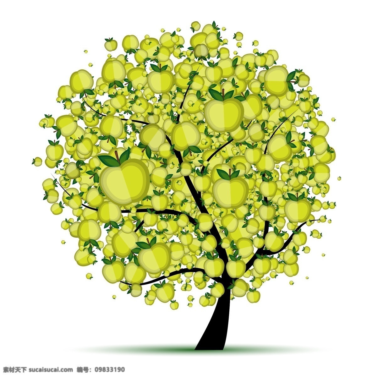 创意 苹果树 果树 绿色 绿叶 苹果 水果 叶子 矢量
