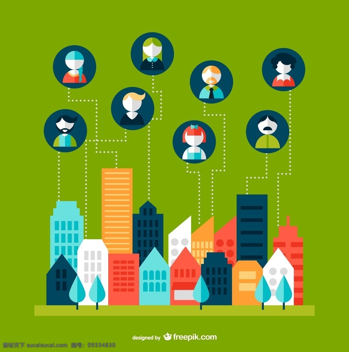 创意 社交 生活 背景 矢量 人物 图标 建筑 城市 绿色 头像 扁平化 社交生活 楼群 信息图 白领开心 科技 科幻 商务