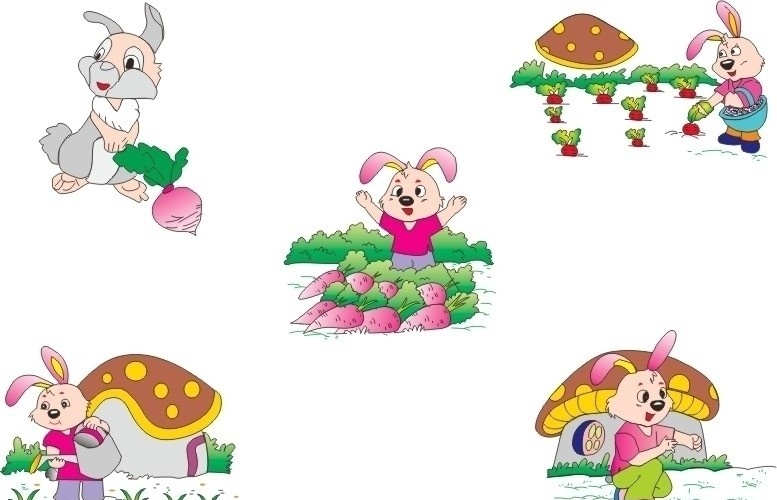蘑菇房与兔子 兔子拔萝卜 兔子浇水 兔子劳动 家禽家畜 生物世界 矢量