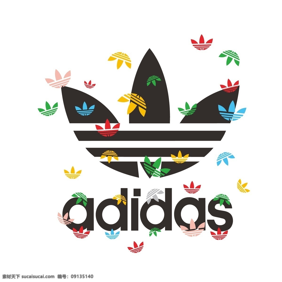 阿迪达斯 运动品牌标 三叶草 印花图案 衣服胸标 标志图标 其他图标